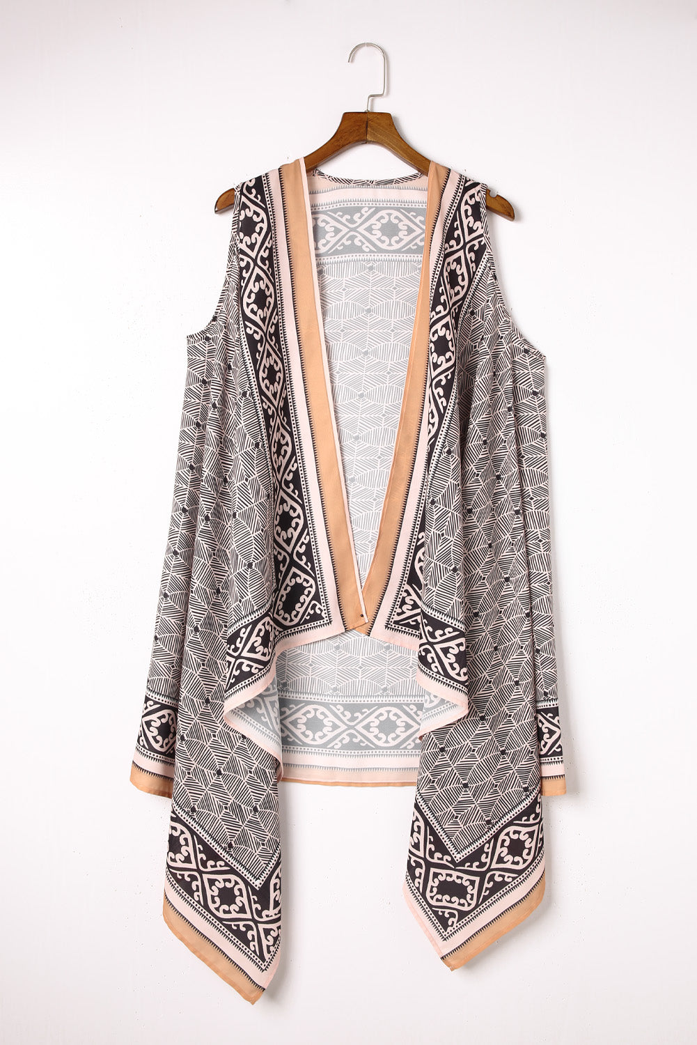 Printed Open Front Sleeveless Cardigan - SHIRLYN.CO