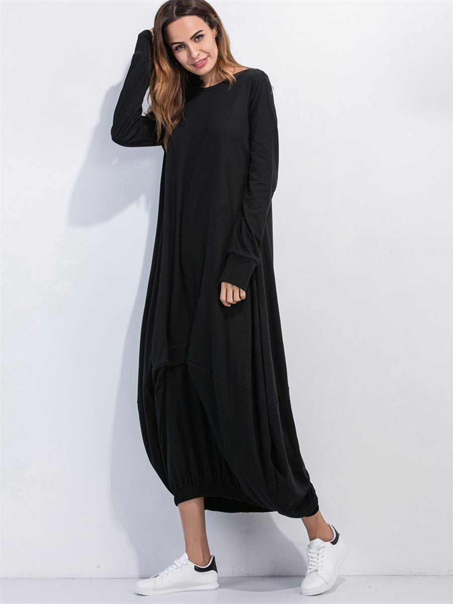Full Size Round Neck Long Sleeve Sweatshirt Dress - SHIRLYN.CO