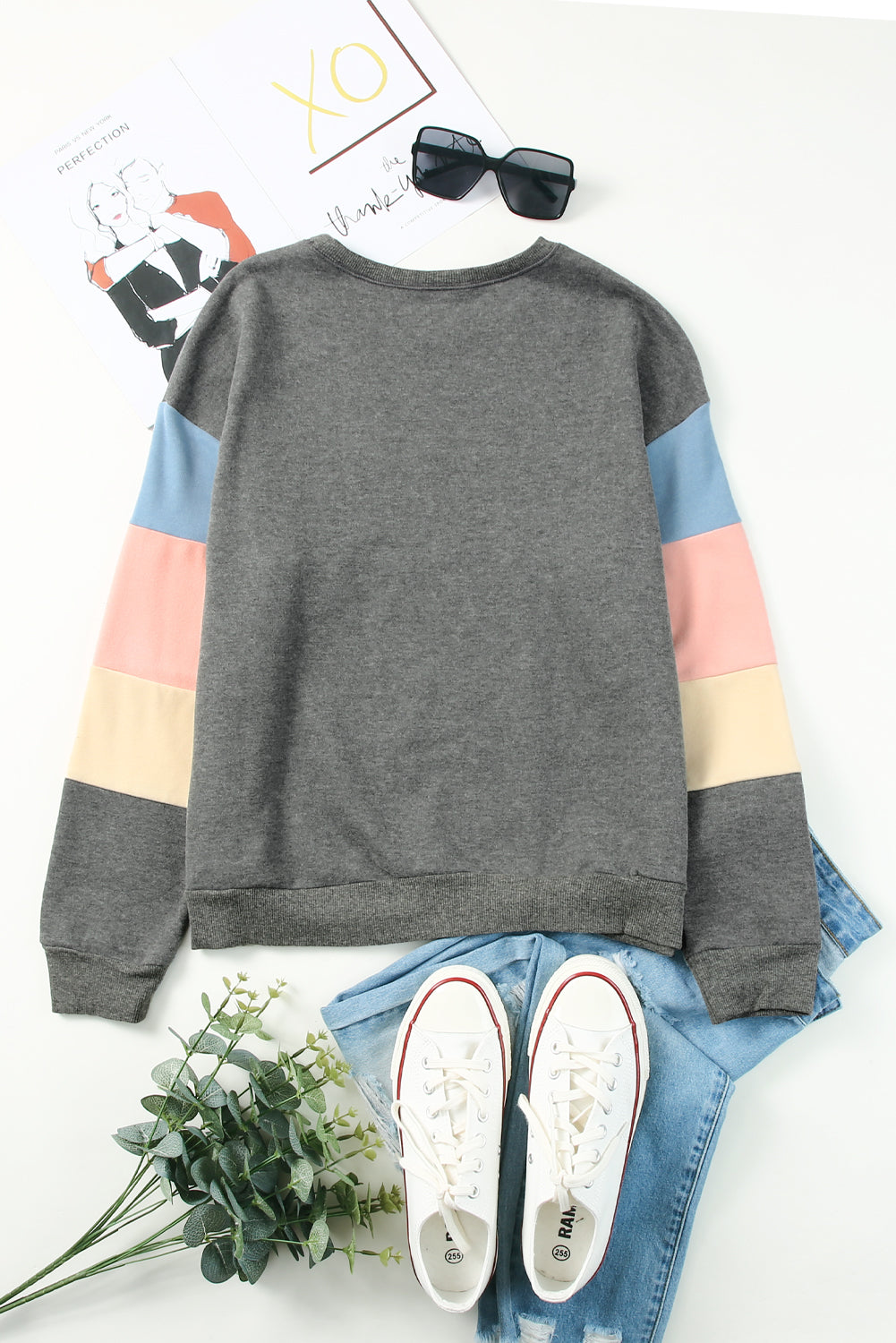 Color Block Ribbed Trim Sweatshirt - SHIRLYN.CO