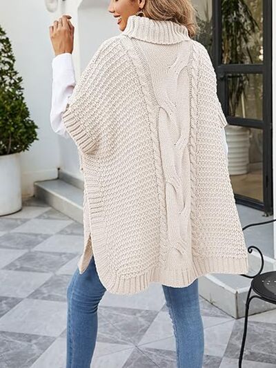 Cable-Knit Half Sleeve Turtleneck Sweater