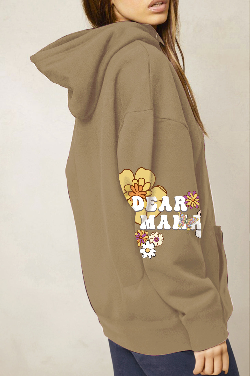 Simply Love Full Size DEAR MAMA Flower Graphic Hoodie - SHIRLYN.CO