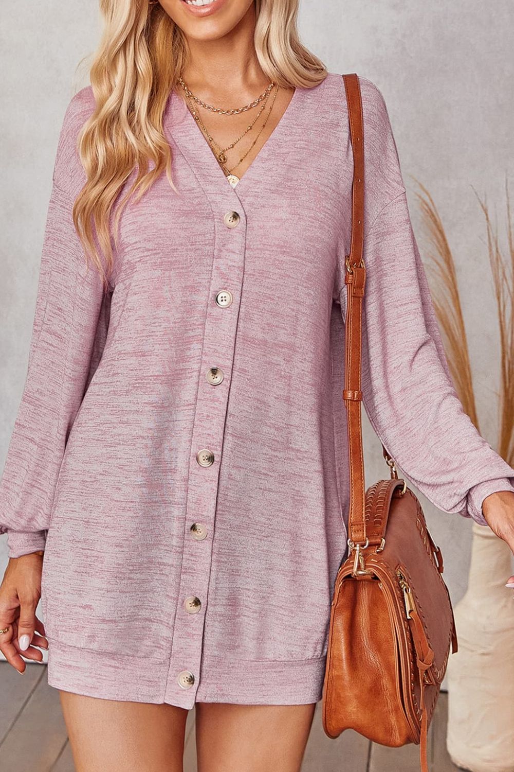 Buttoned V-Neck Long Sleeve Cardigans - SHIRLYN.CO