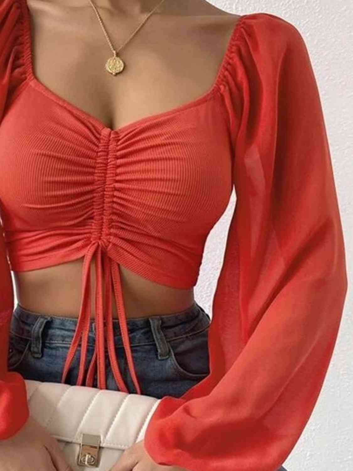 Drawstring Sweetheart Neck Cropped Top