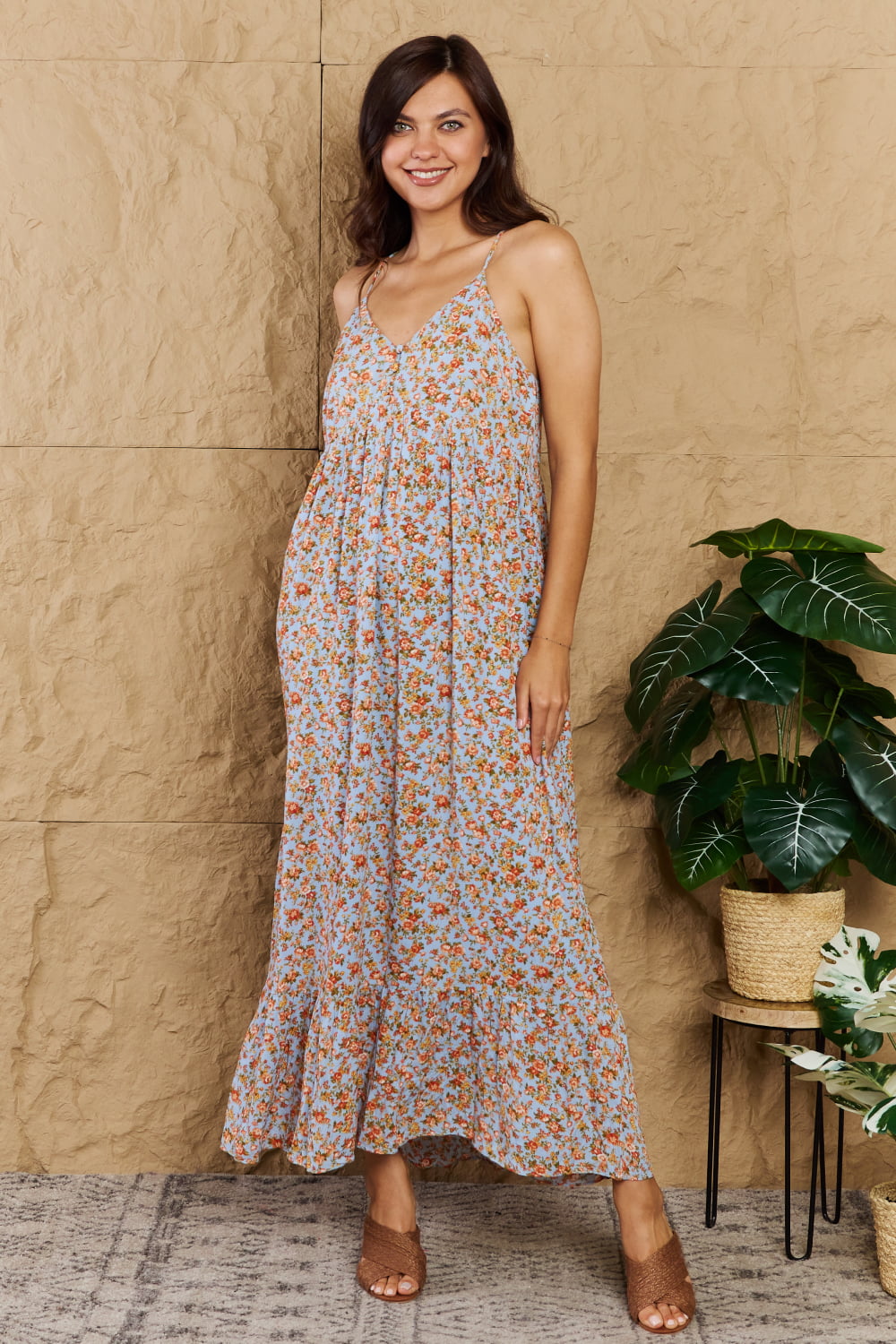 HEYSON Take Your Chances Full Size Floral Halter Neck Maxi Dress - SHIRLYN.CO