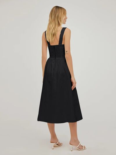 Square Neck Wide Strap Midi Dress