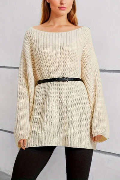 Boat Neck Dropped Shoulder Mini Sweater Dress