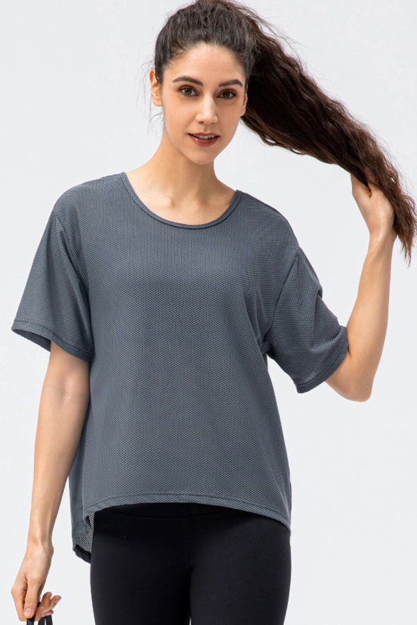 Breathable Mesh Dropped Shoulder T-Shirt - SHIRLYN.CO