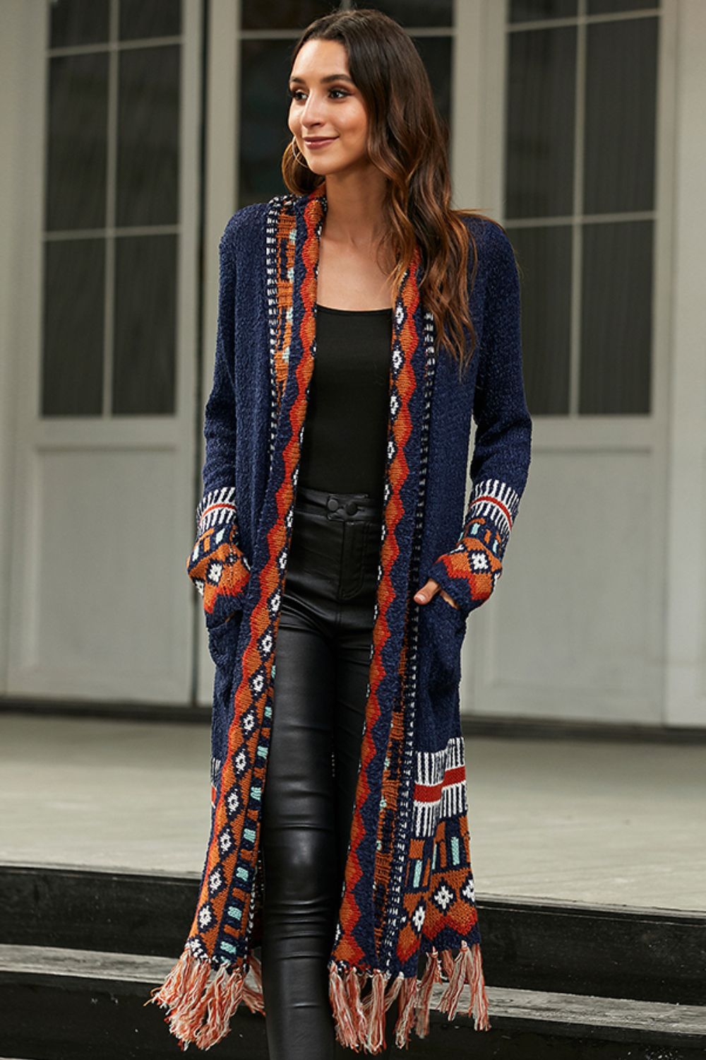 Bohemian Tassel Hem Open Front Duster Cardigan - SHIRLYN.CO