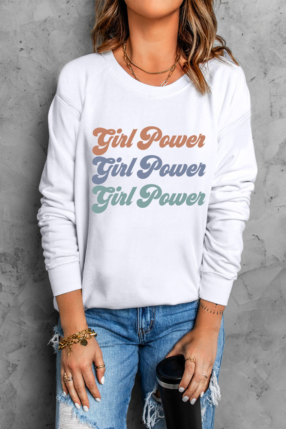 GIRL POWER Graphic Dropped Shoulder Sweatshirt - SHIRLYN.CO