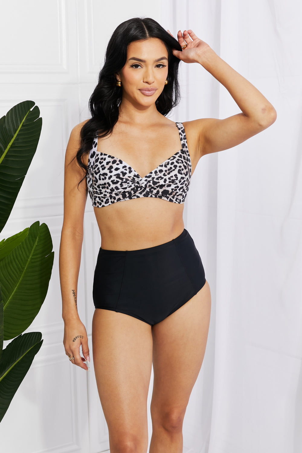 Marina West Swim Take A Dip Twist High-Rise Bikini in Leopard - SHIRLYN.CO