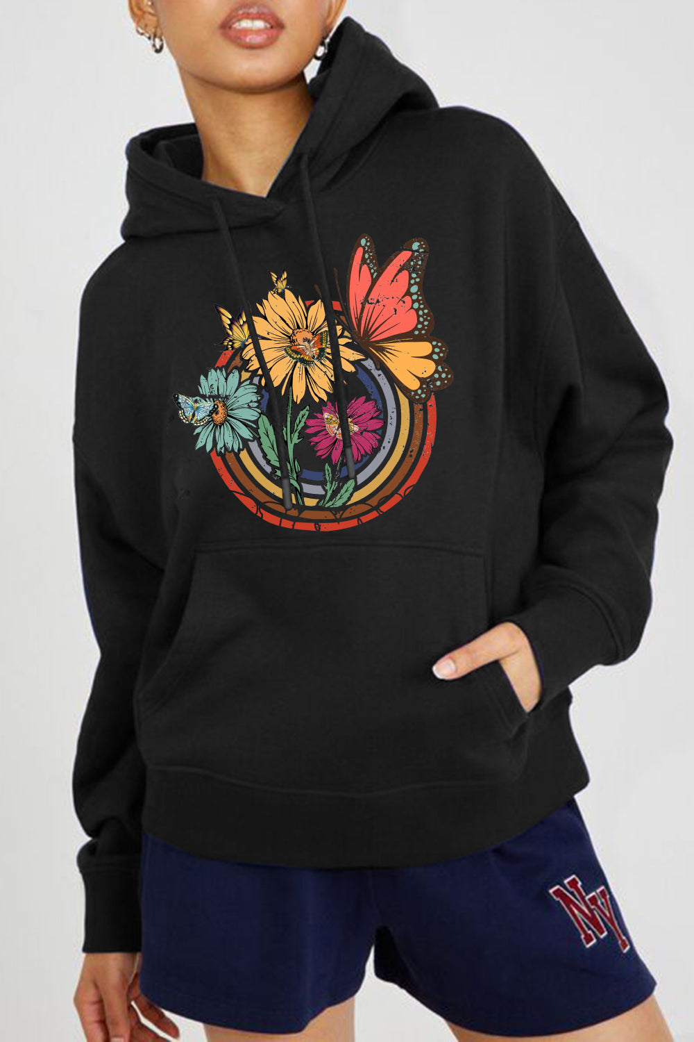 Simply Love Full Size Butterfly and Flower Graphic Hoodie - SHIRLYN.CO