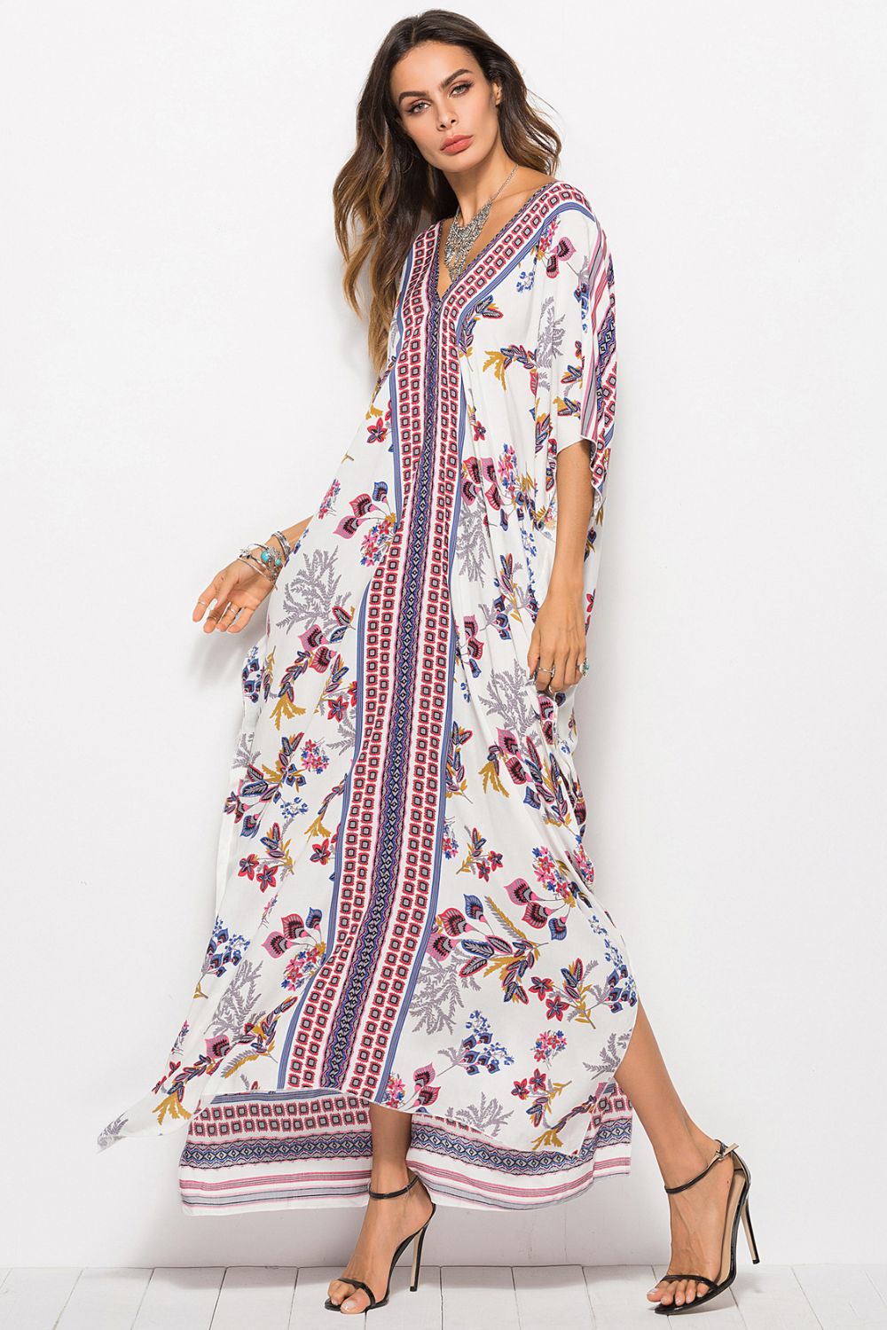 Floral V-Neck Dolman Sleeve Dress - SHIRLYN.CO