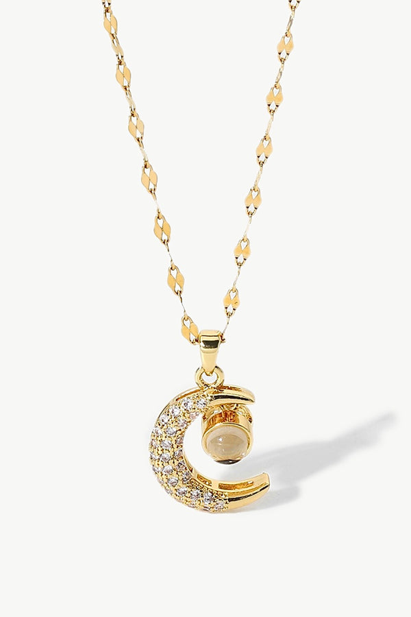 Inlaid Cubic Zirconia Moon Pendant Necklace - SHIRLYN.CO
