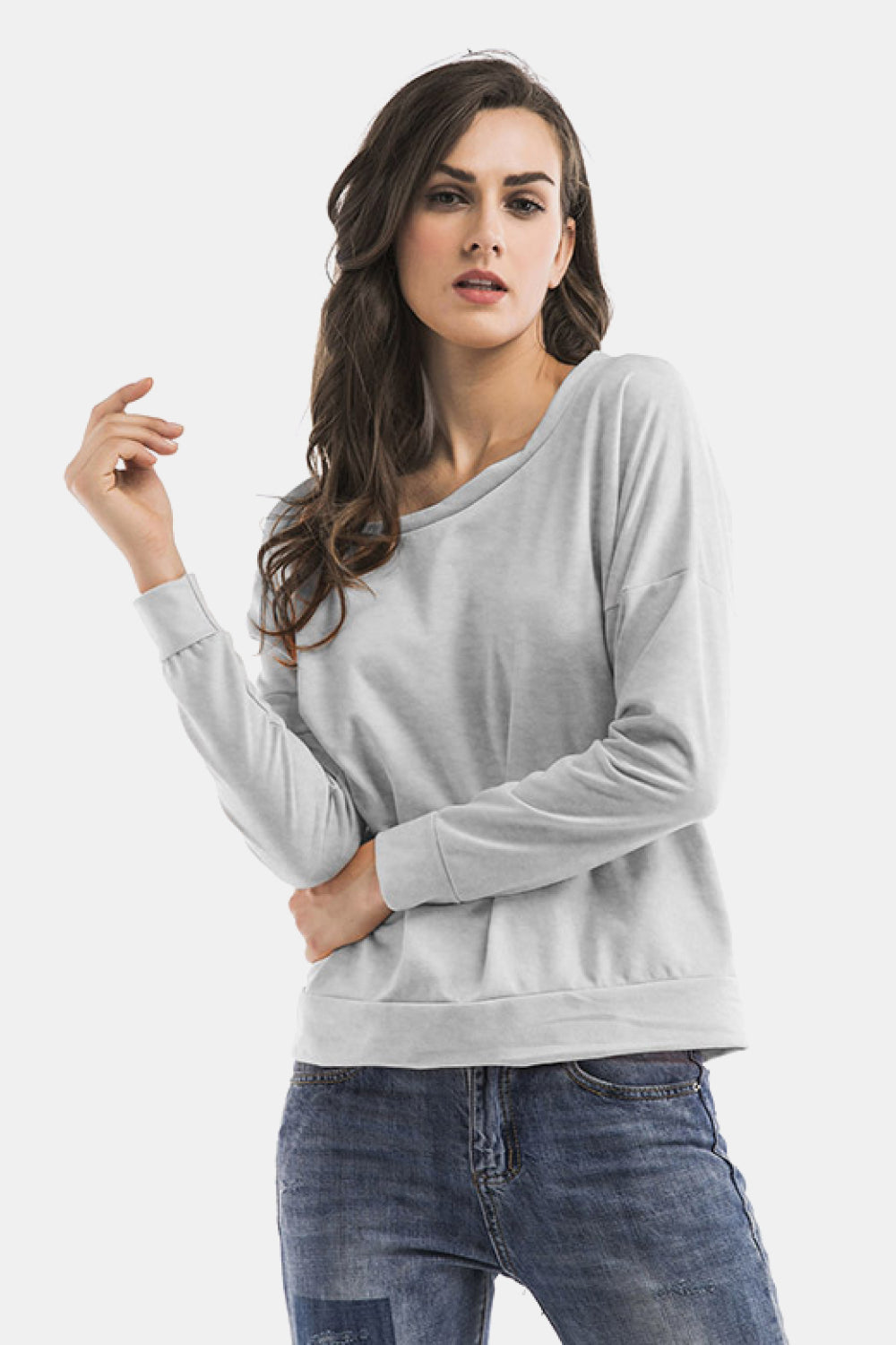 Cold-Shoulder Asymmetrical Neck Sweatshirt - SHIRLYN.CO