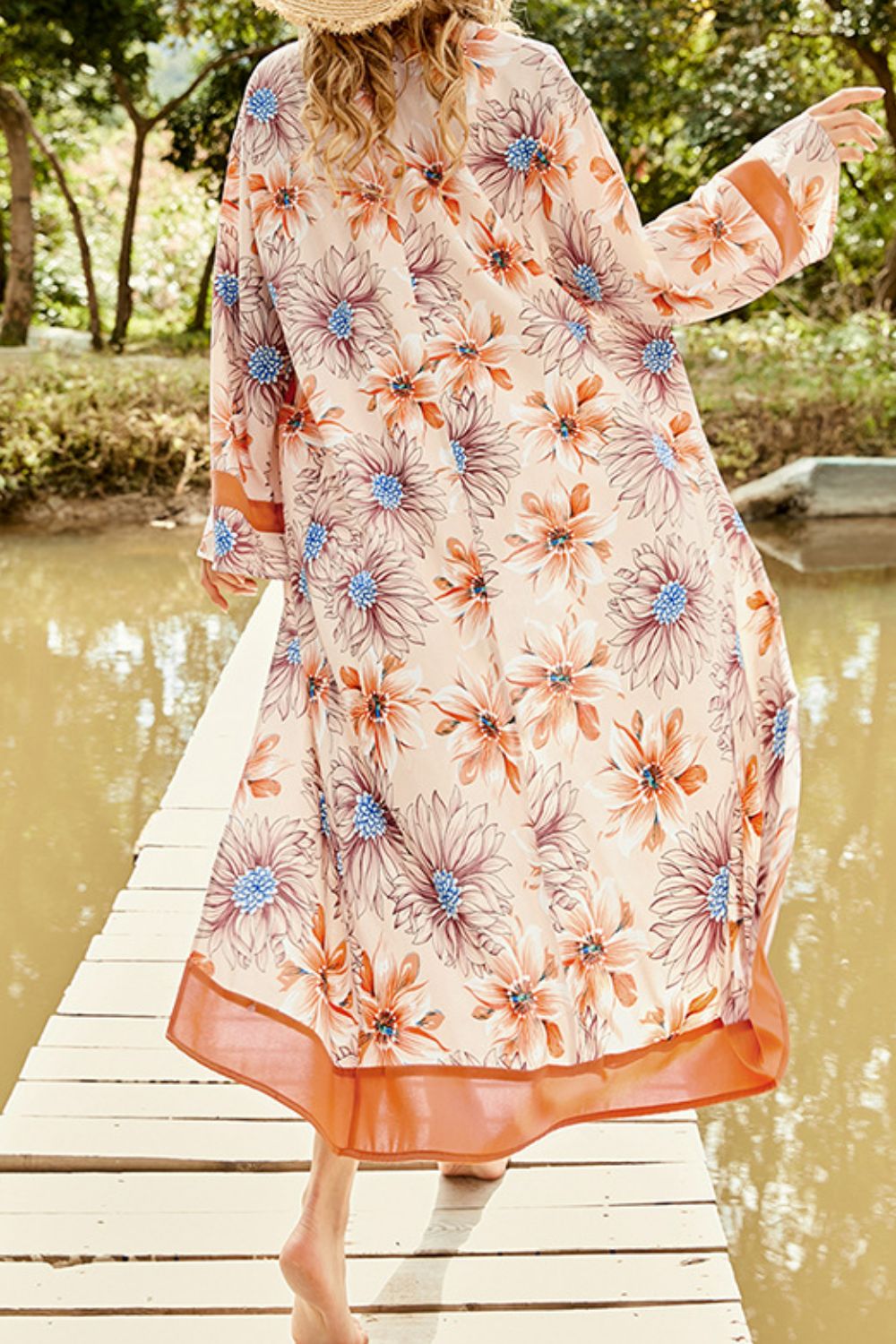 Floral Open Front Duster Cover Up - SHIRLYN.CO