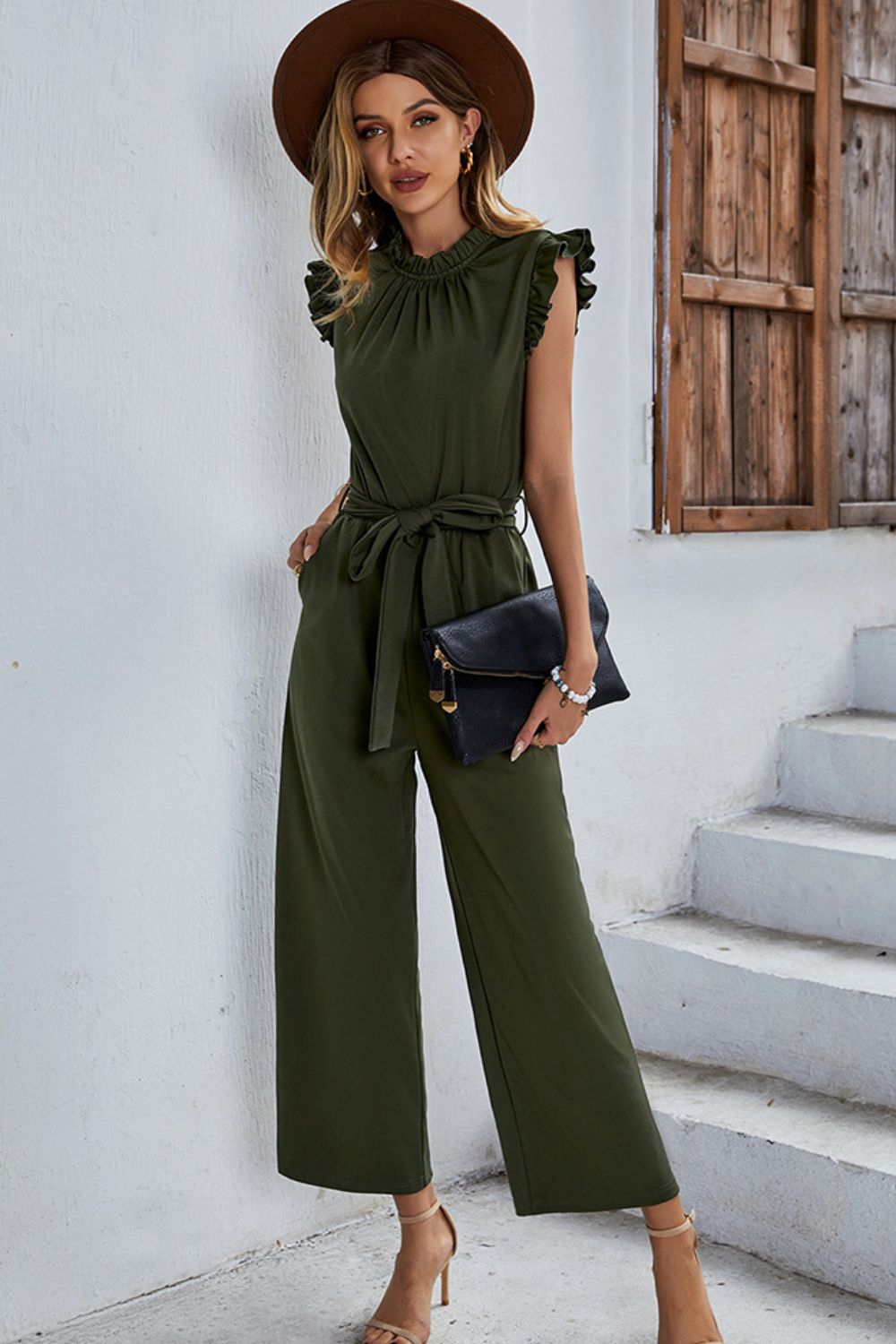 Butterfly Sleeve Tie Waist Jumpsuit - SHIRLYN.CO