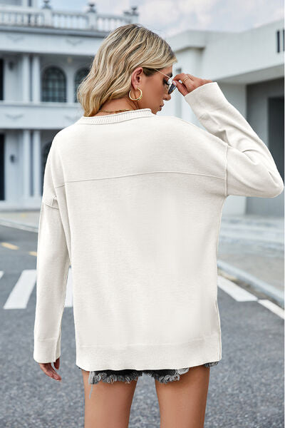 Round Neck Dropped Shoulder Sweater