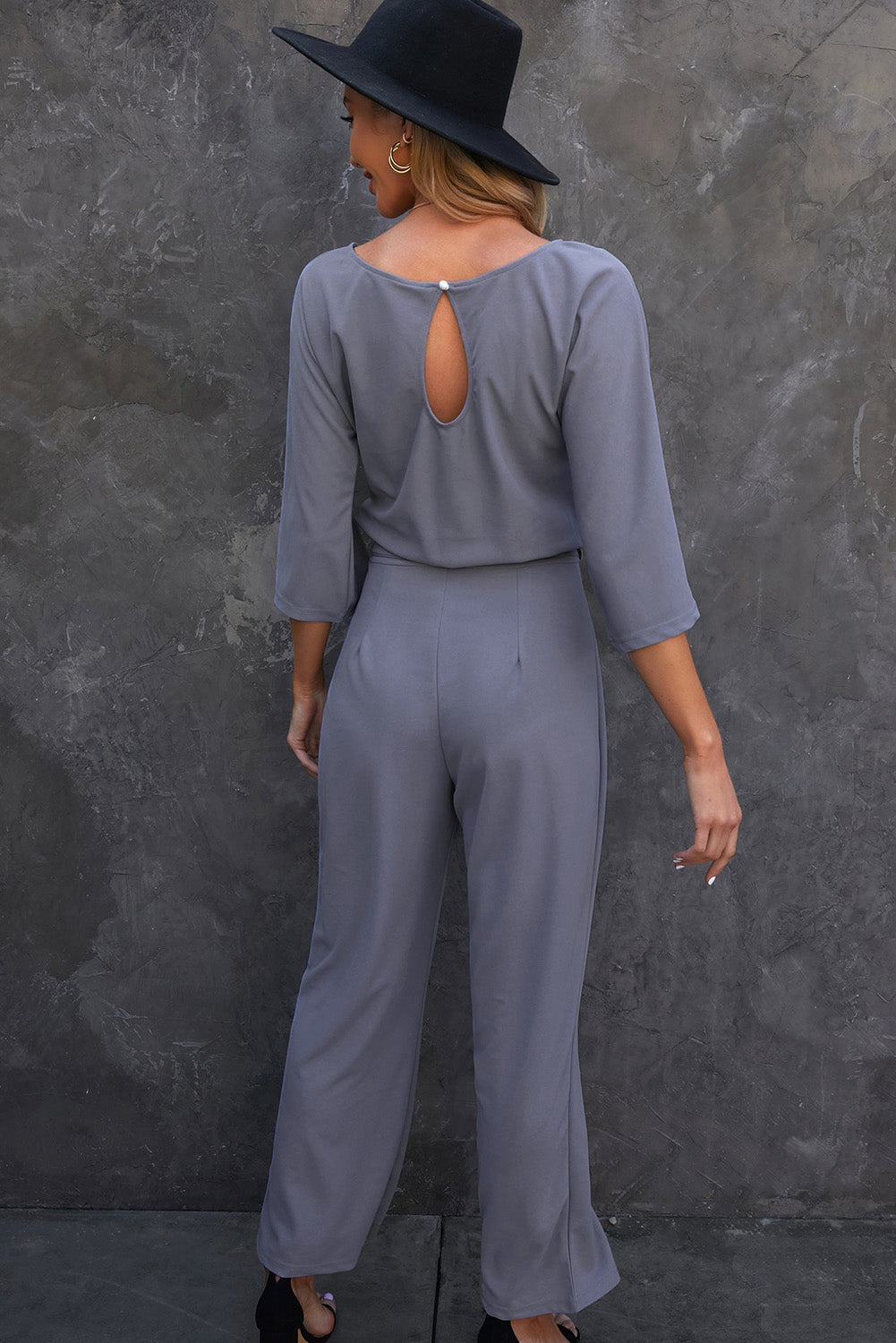 Belted Three-Quarter Sleeve Jumpsuit - SHIRLYN.CO