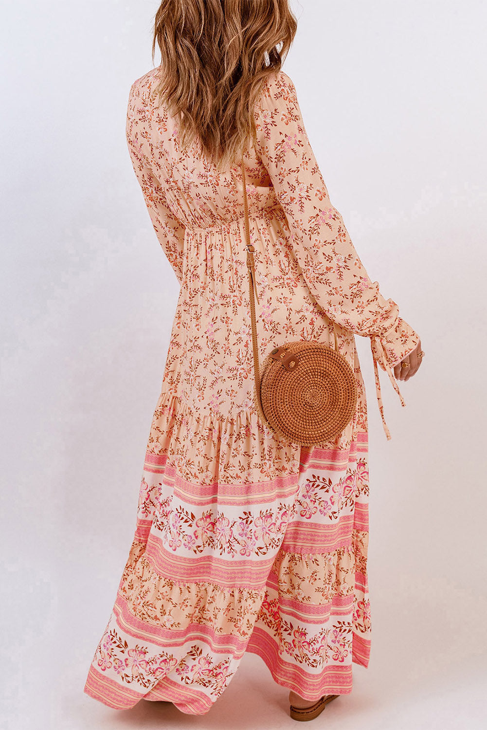 Bohemian Lace-Up Long Sleeve Maxi Dress - SHIRLYN.CO