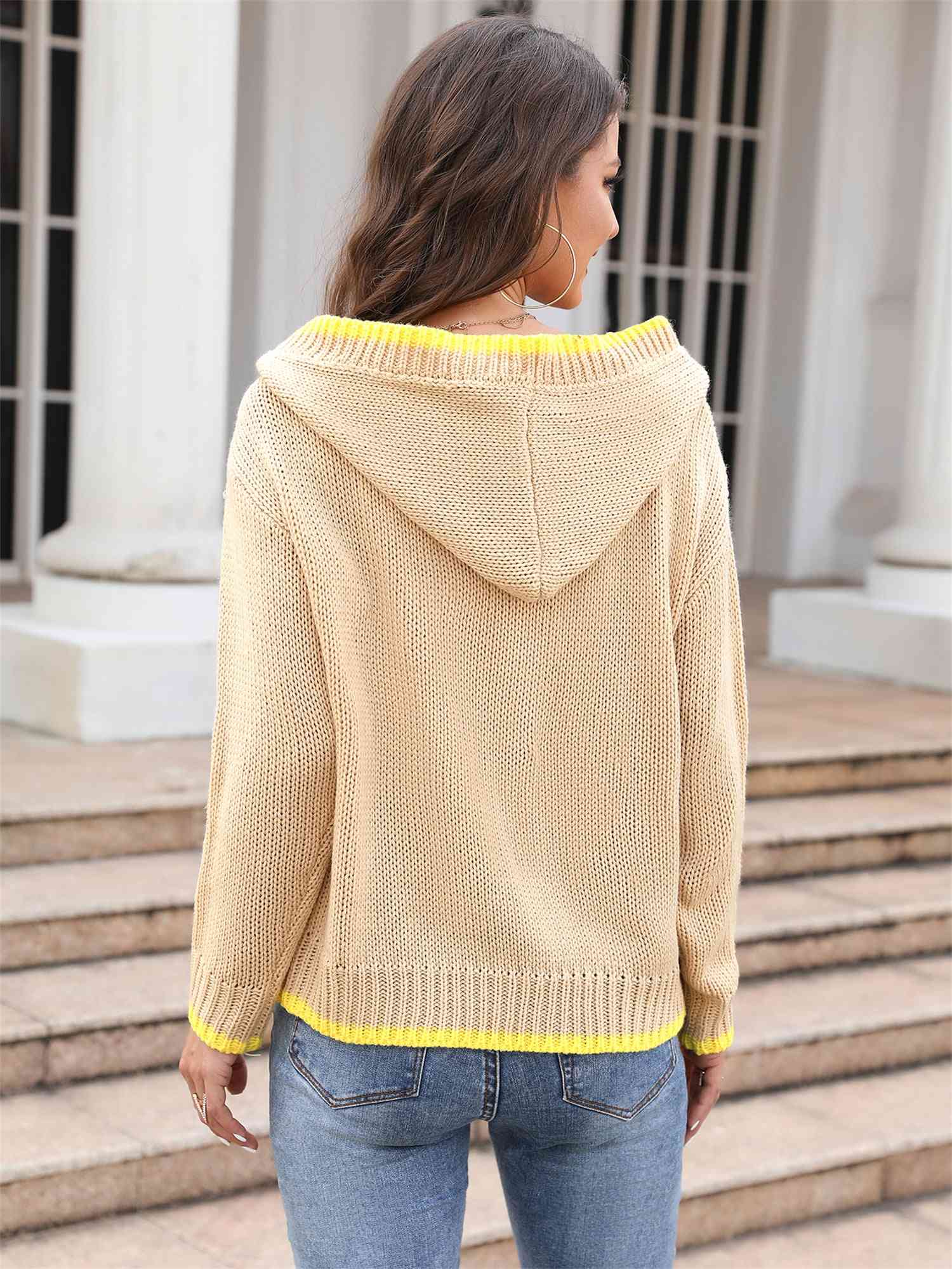 Ribbed Dropped Shoulder Hooded Sweater