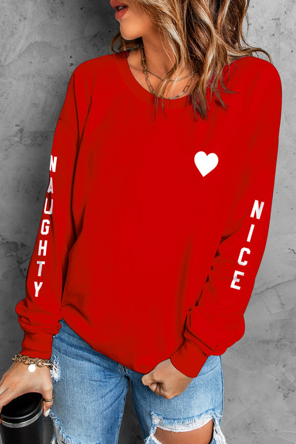 NAUGHTY NICE Heart Graphic Sweatshirt - SHIRLYN.CO