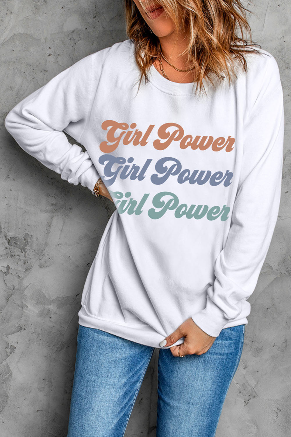 GIRL POWER Graphic Dropped Shoulder Sweatshirt - SHIRLYN.CO