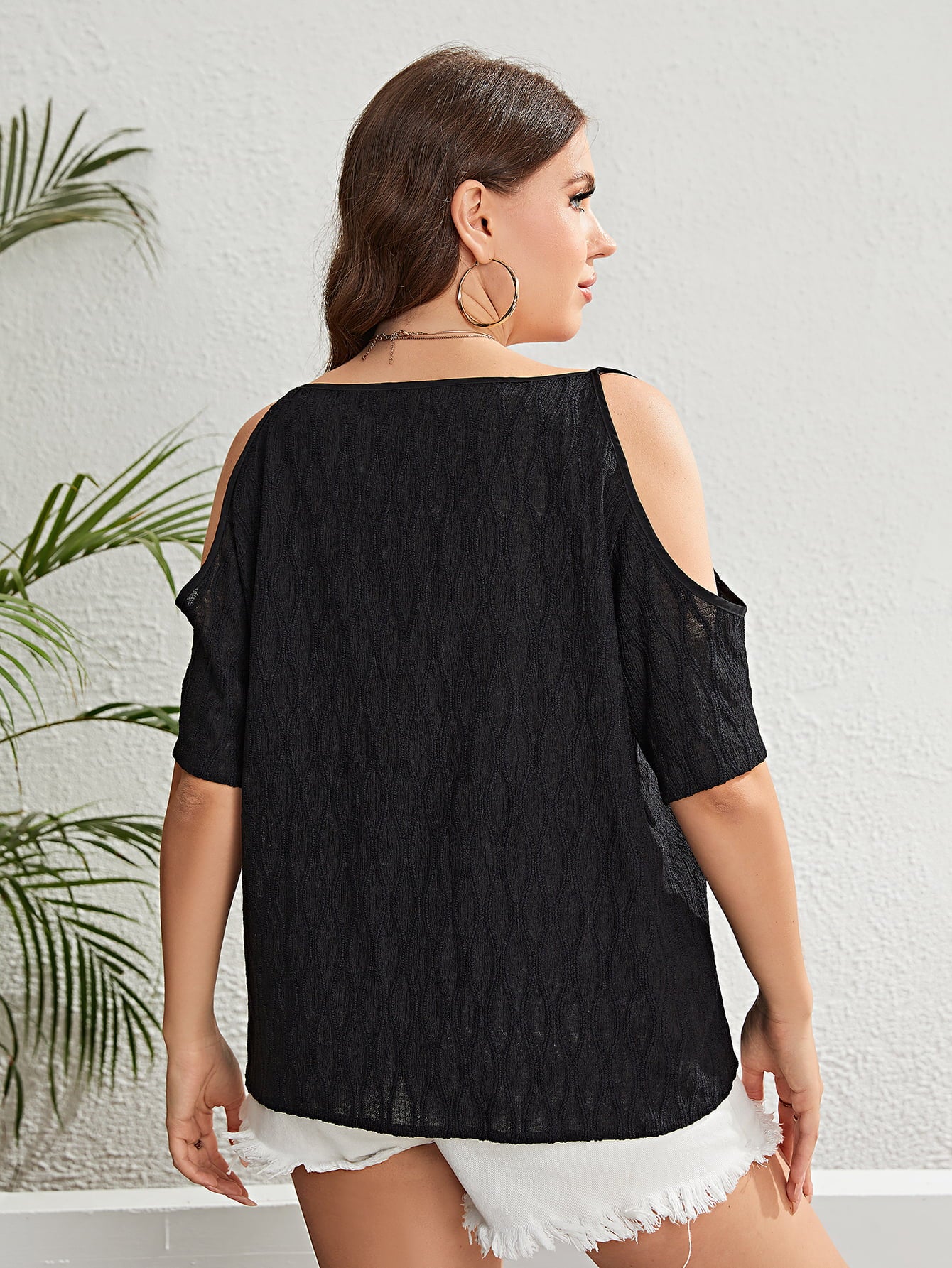 Plus Size Boat Neck Cold-Shoulder Blouse - SHIRLYN.CO