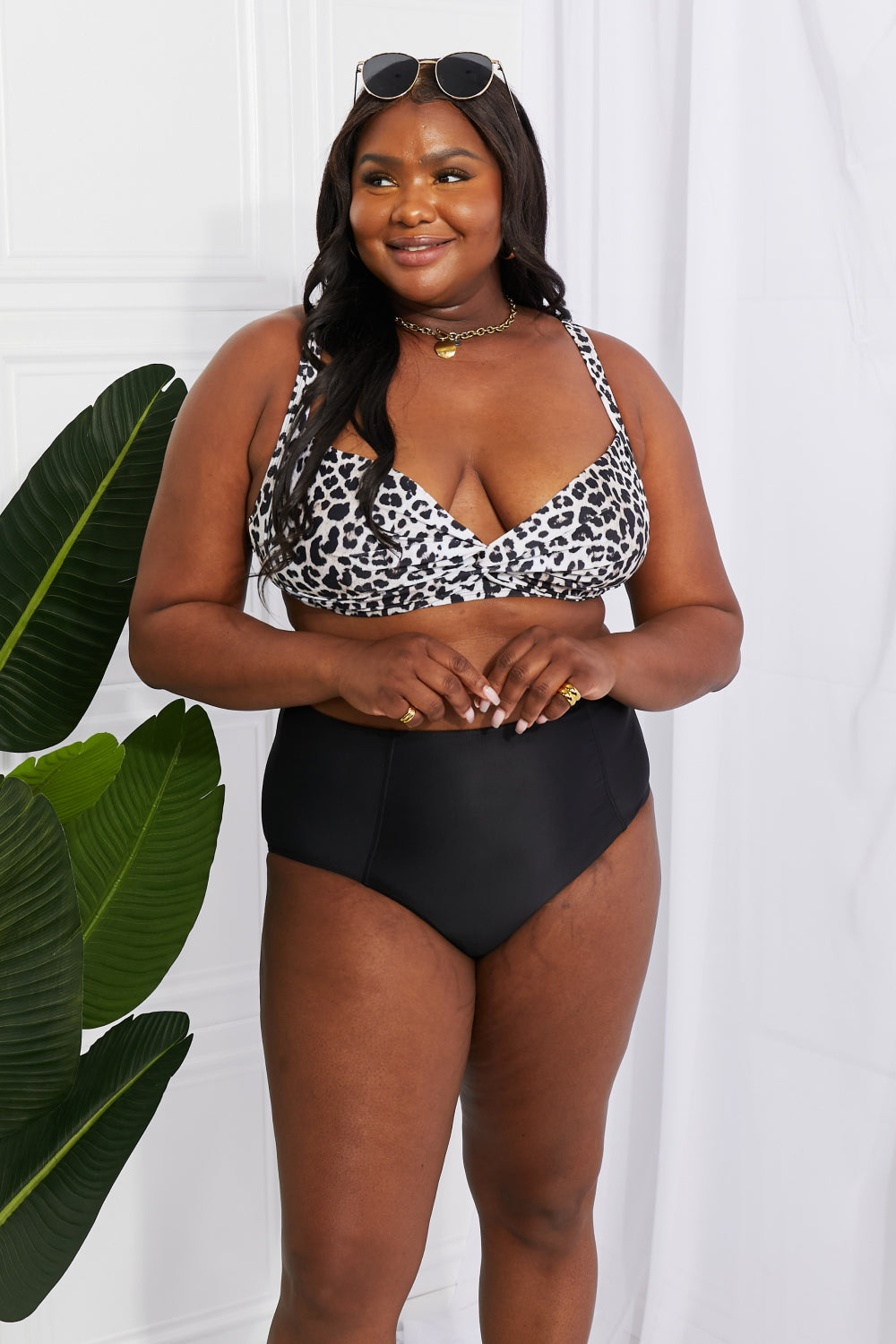 Marina West Swim Take A Dip Twist High-Rise Bikini in Leopard - SHIRLYN.CO