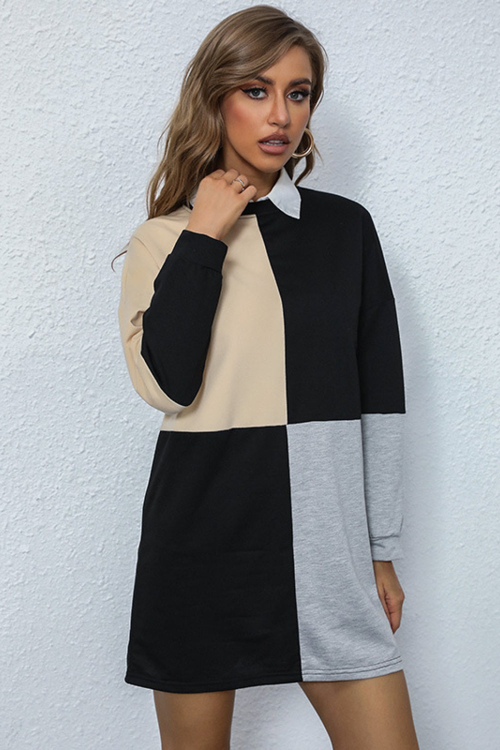 Color Block Sweatshirt Dress - SHIRLYN.CO