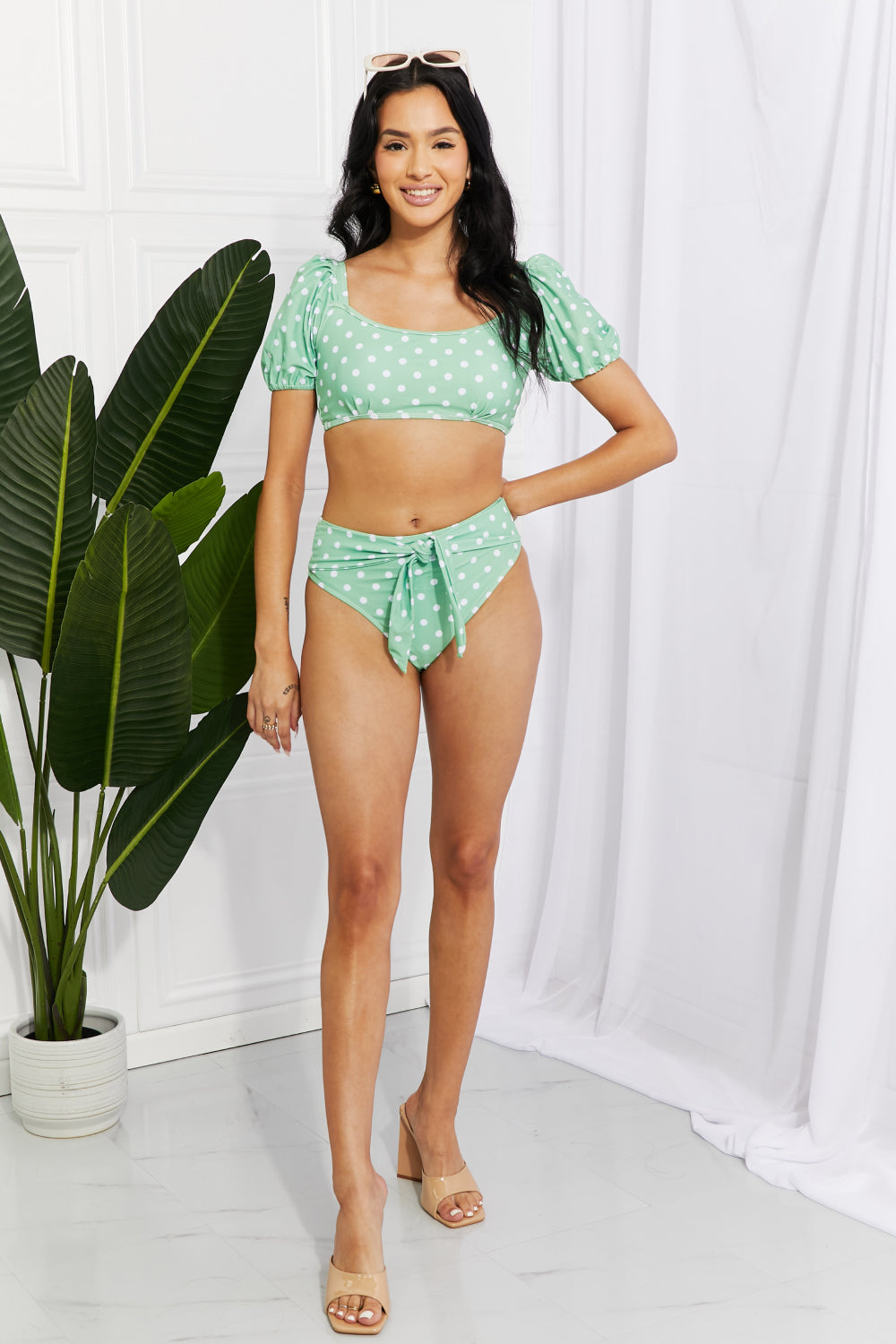 Marina West Swim Vacay Ready Puff Sleeve Bikini in Gum Leaf - SHIRLYN.CO