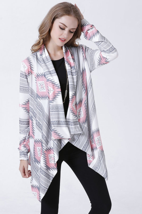 Geometric Open Front Handkerchief Hem Cardigan - SHIRLYN.CO