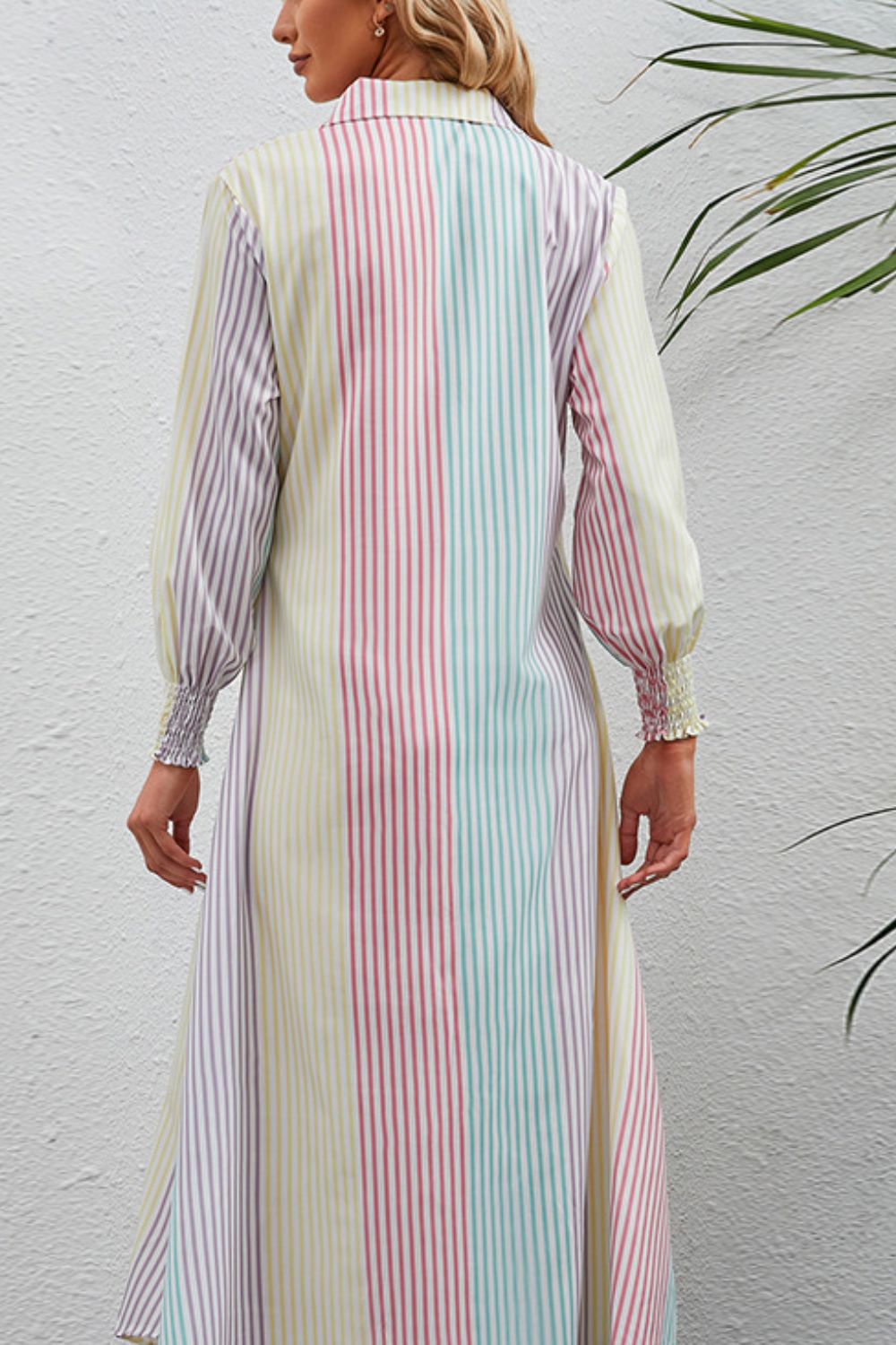 Rainbow Stripe Button-Up Maxi Shirt Dress - SHIRLYN.CO