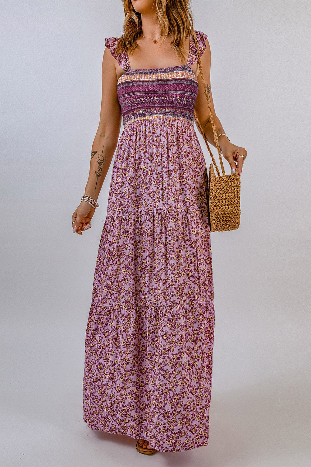 Floral Square Neck Maxi Dress - SHIRLYN.CO