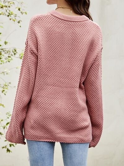 Quarter Button Dropped Shoulder Sweater