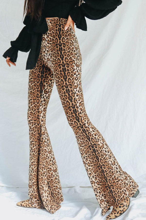 Leopard Print Flare Leg Pants - SHIRLYN.CO