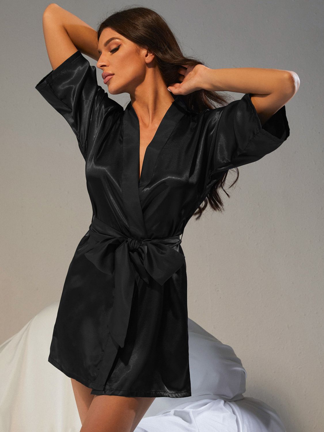 Belted Half Sleeve Robe - SHIRLYN.CO