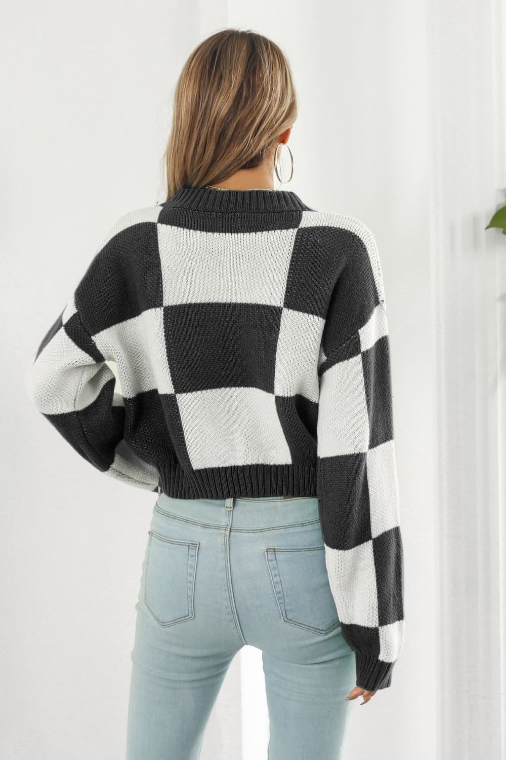 Color Block Round Neck Dropped Shoulder Sweater