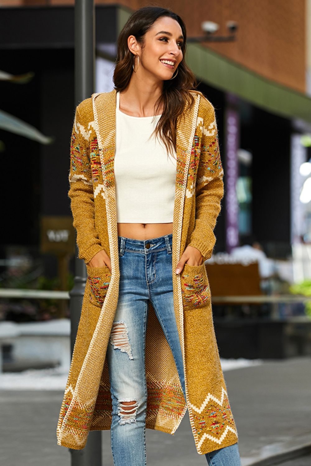 Bohemian Slit Hooded Duster Cardigan - SHIRLYN.CO