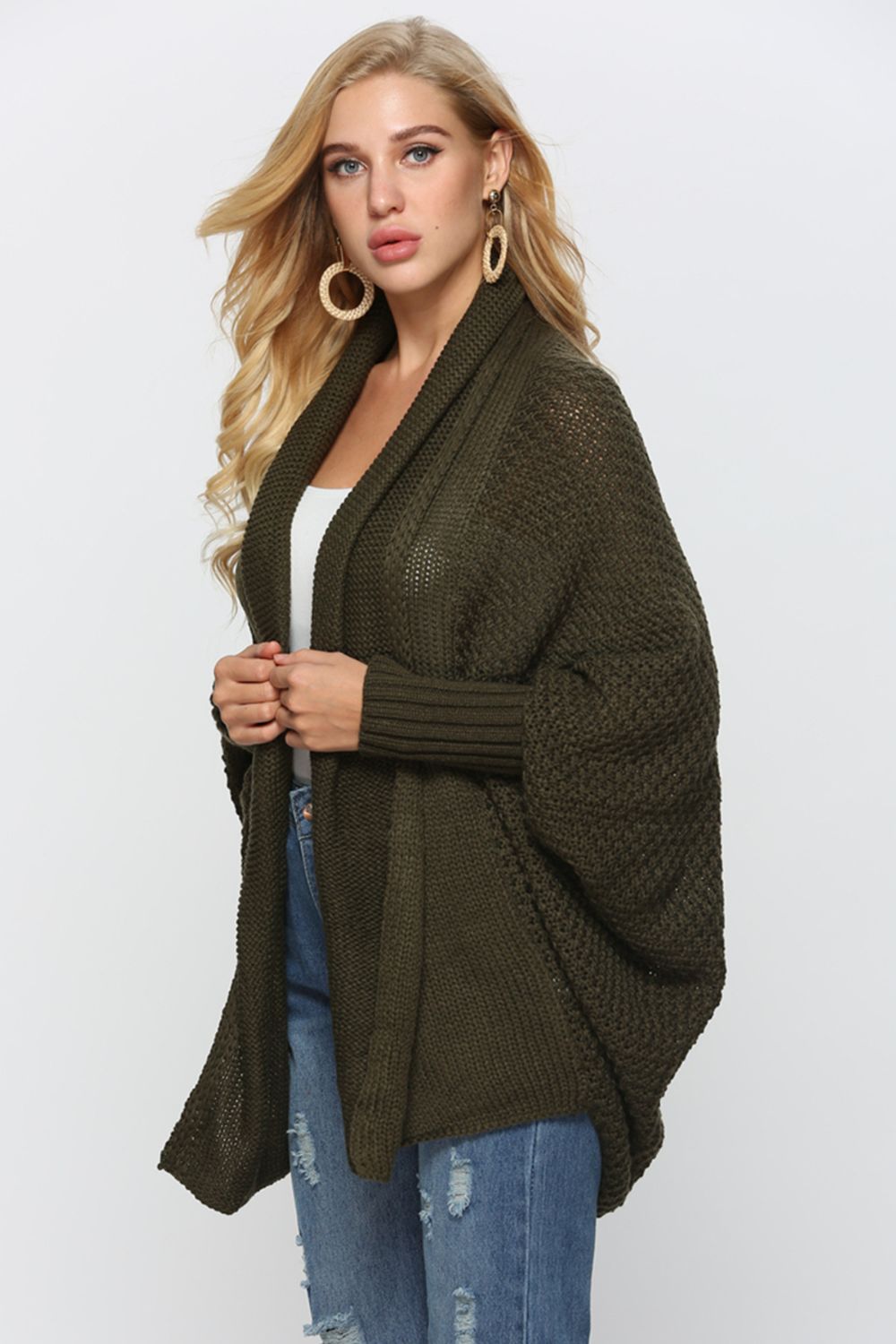 Open Front Dolman Sleeve Longline Cardigan - SHIRLYN.CO