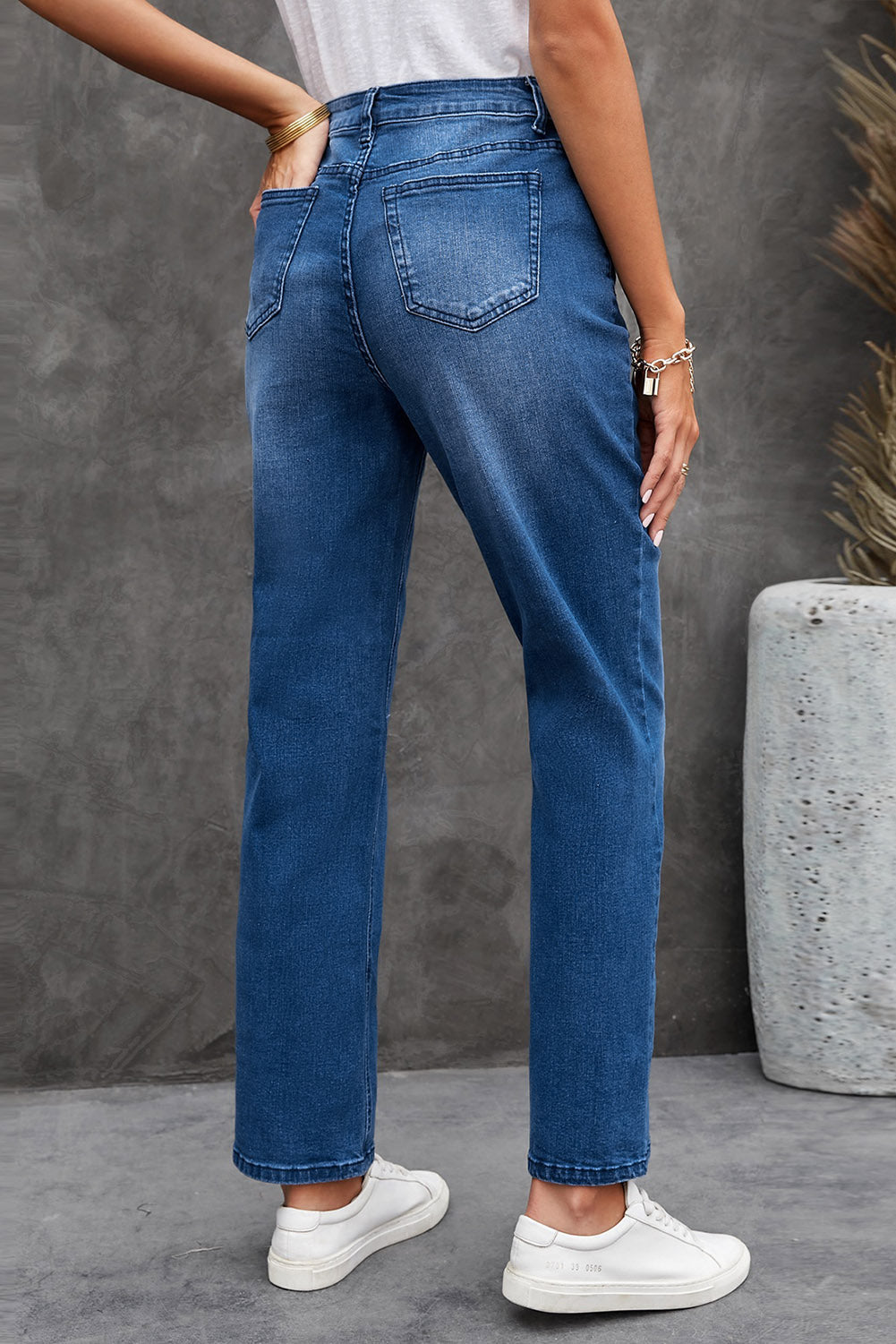 Asymmetrical High Waist Distressed Jeans - SHIRLYN.CO