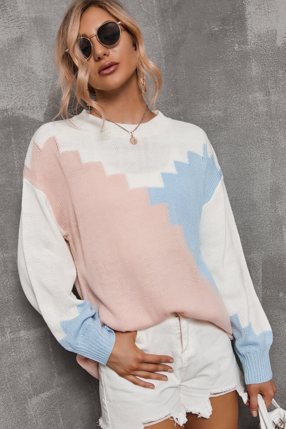 Color Block Dropped Shoulder Knit Pullover