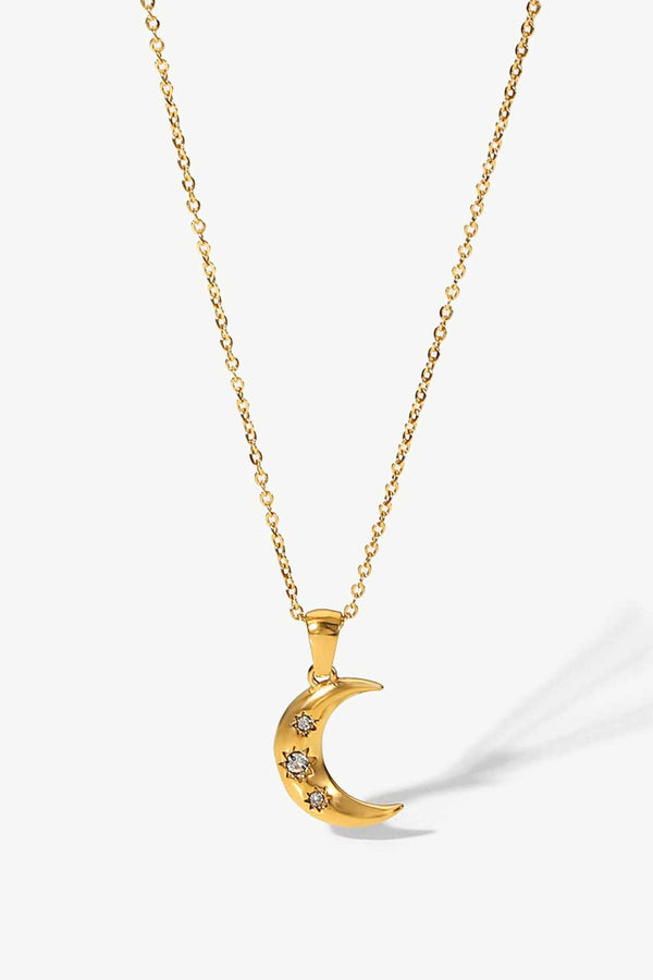 18K Gold Plated Inlaid Zircon Moon Pendant Necklace - SHIRLYN.CO