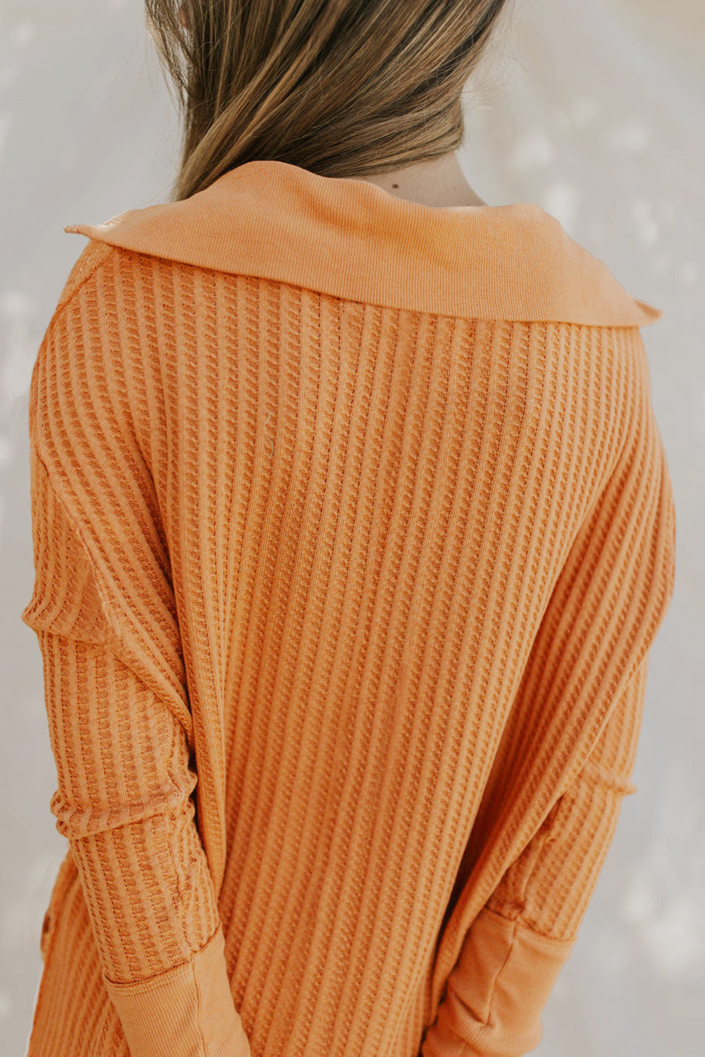 Waffle-Knit Slit Drop Shoulder Top - SHIRLYN.CO