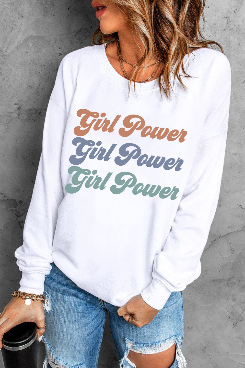 GIRL POWER Graphic Dropped Shoulder Sweatshirt - SHIRLYN.CO