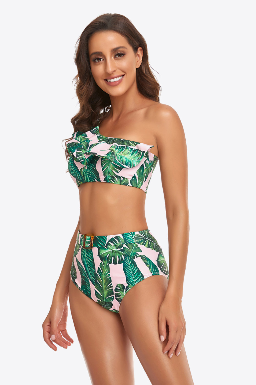 Ruffled One-Shoulder Buckled Bikini Set - SHIRLYN.CO