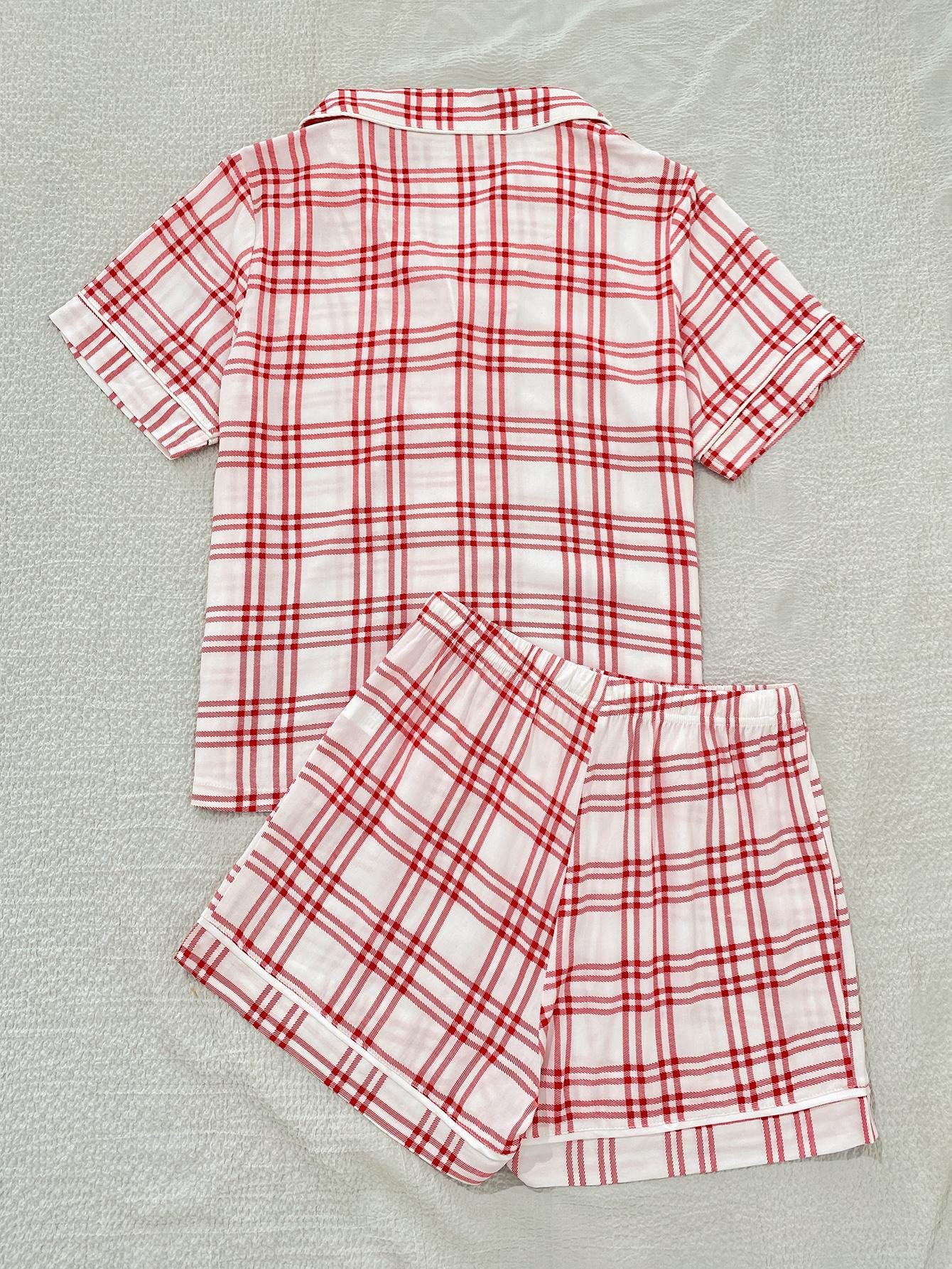 Plaid Lapel Collar Shirt and Shorts Lounge Set - SHIRLYN.CO