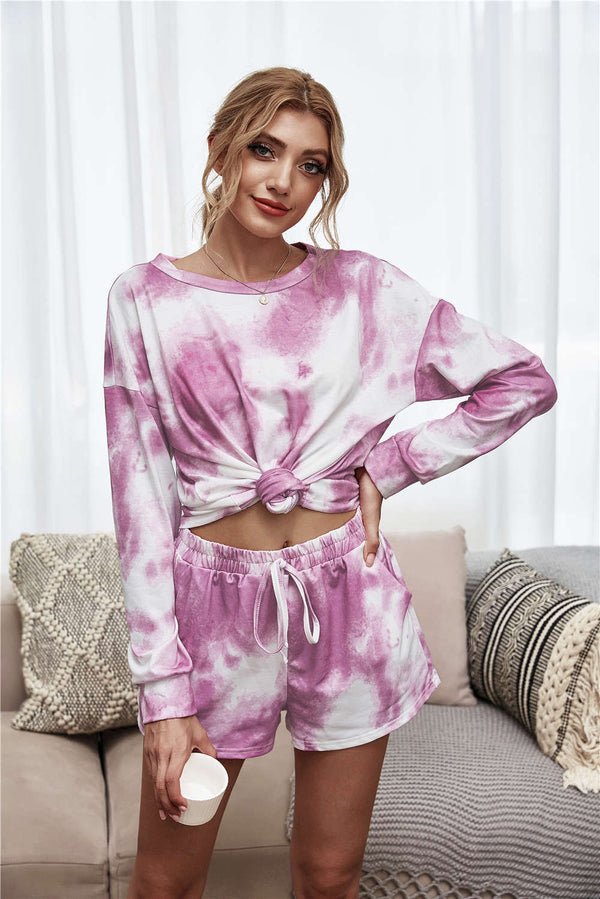 Tie-Dye Dropped Shoulder Top and Shorts Lounge Set - SHIRLYN.CO