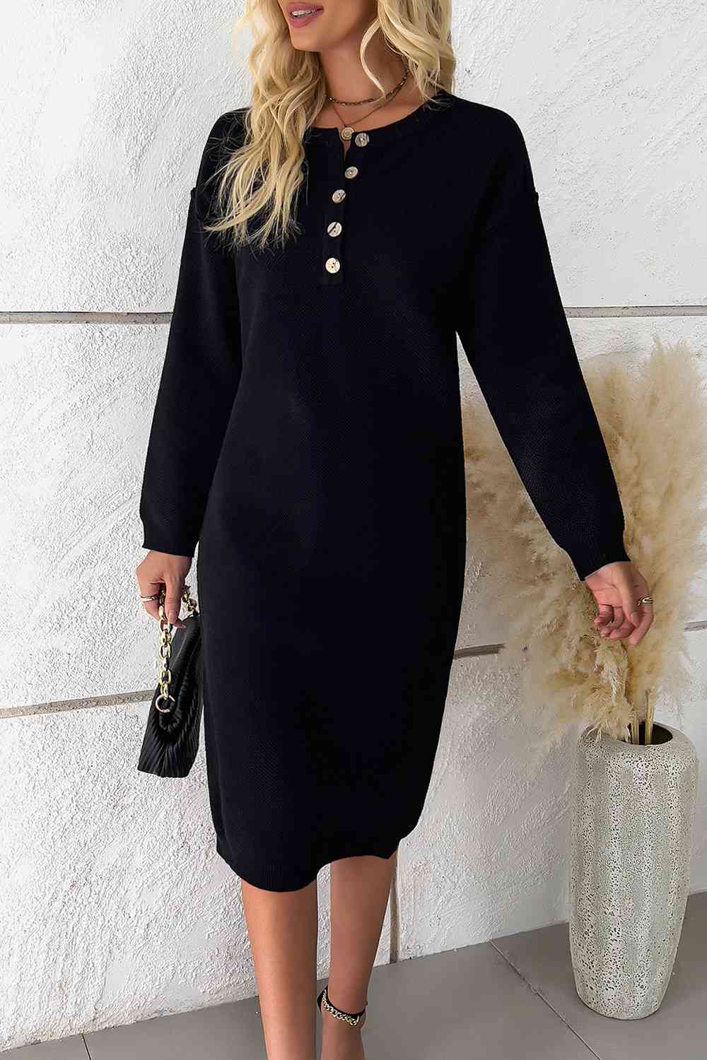 Buttoned Drop Shoulder Dress