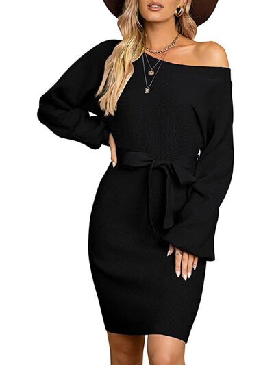 Tie Waist Long Sleeve Mini Dress