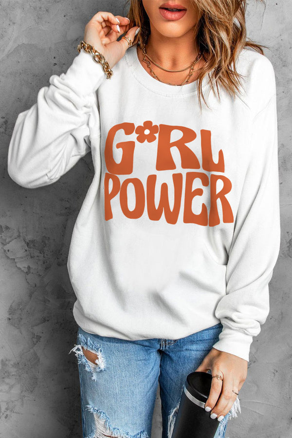 GIRL POWER Graphic Round Neck Sweatshirt - SHIRLYN.CO